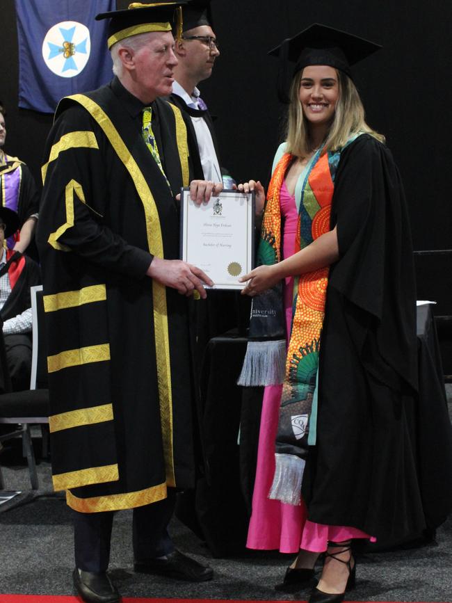 Olivia Eriksen graduated with a Bachelor of Nursing at the CQUniversity graduation ceremony in Bundaberg on December 14, 2023.