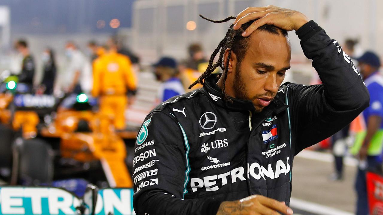 Lewis Hamilton won a hectic race. (Photo by HAMAD I MOHAMMED / POOL / AFP)