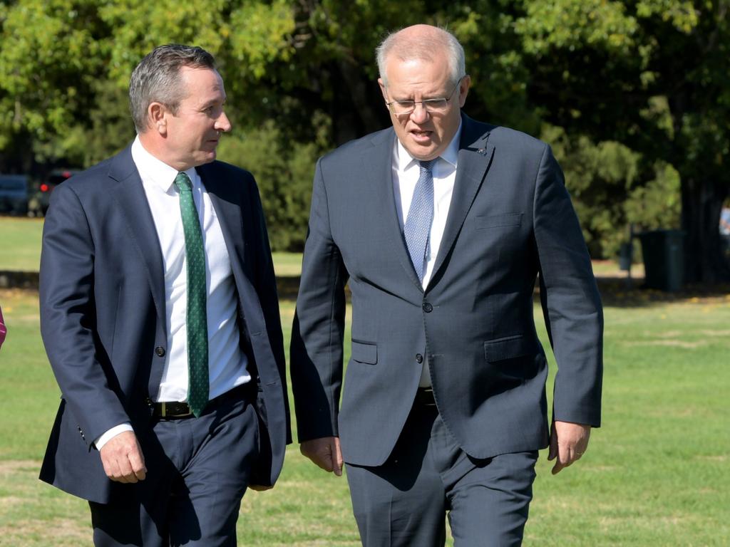 Western Australia Premier Mark McGowan and Prime Minister Scott Morrison made a joint funding announcement on Wednesday. Picture: NCA NewsWire / Sharon Smith