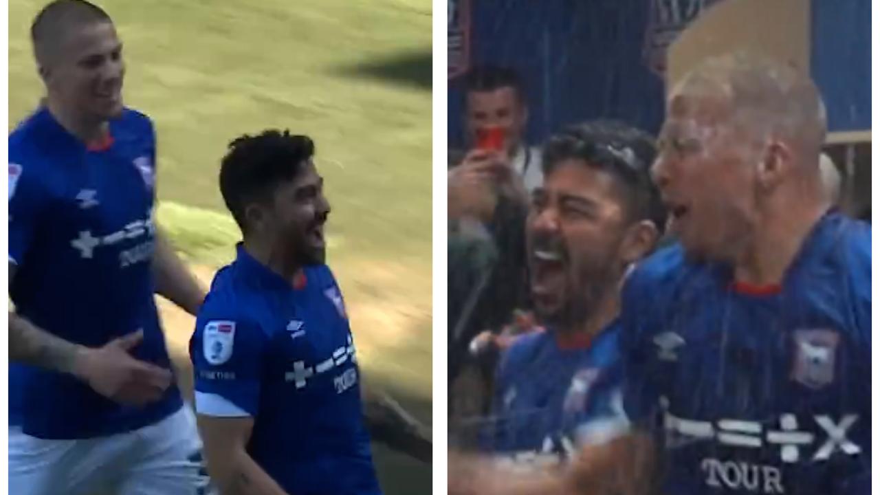 Massimo Luongo was in party mode after helping seal promotion for Ipswich Town. Credit: EFL/Ipswich Town.