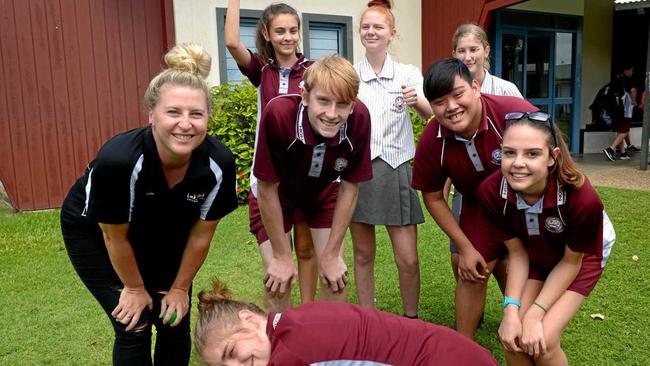 Amanda Locker, Emily Unwin, Jack Coote, Ashleigh Nicholson, Chelsea Schmidt, Huy Nguyen, Daenera Sealey and Aleyra Turnley-Dau at North Rockhampton High School. Picture: Jann Houley