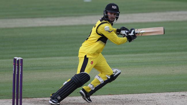 Jack Taylor of Gloucestershire hits out. (Photo by Sarah Ansell/Getty Images).