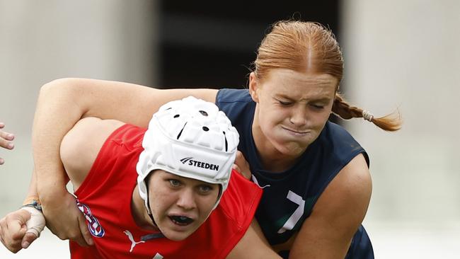 Sophie McKay (right) will join Carlton as a father-daughter selection in the AFLW Draft.