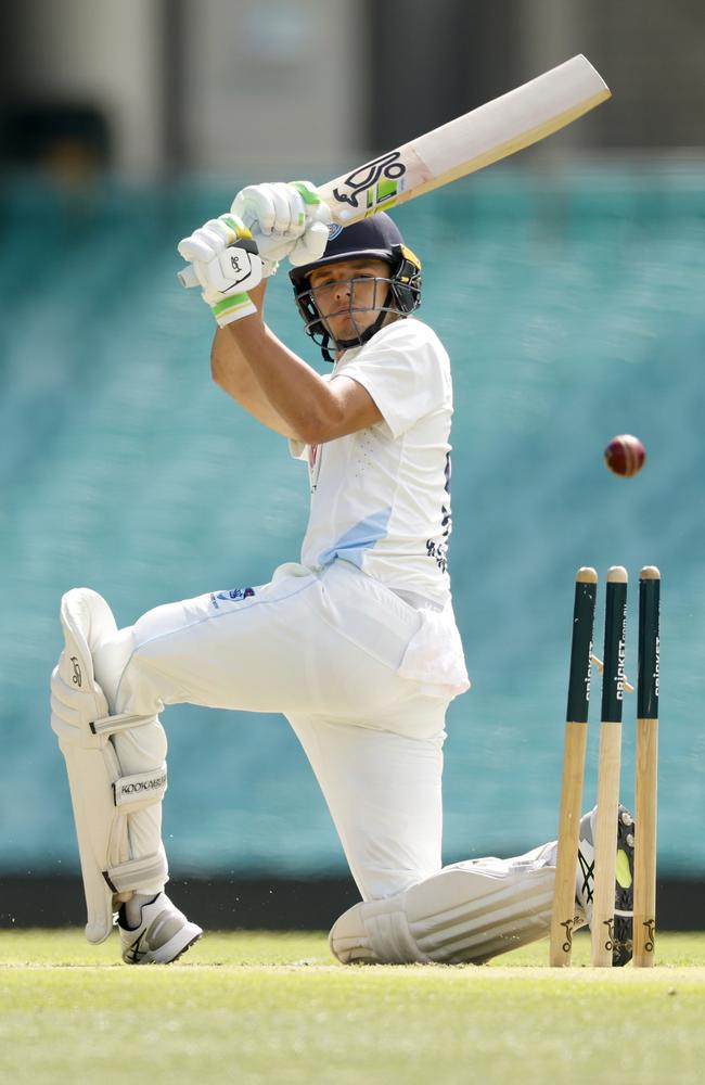 Sam Konstas was bowled leg stump by Scott Boland attempting to sweep the paceman in the NSW v Victoria Shield game. Picture Darrian Traynor/Getty Images