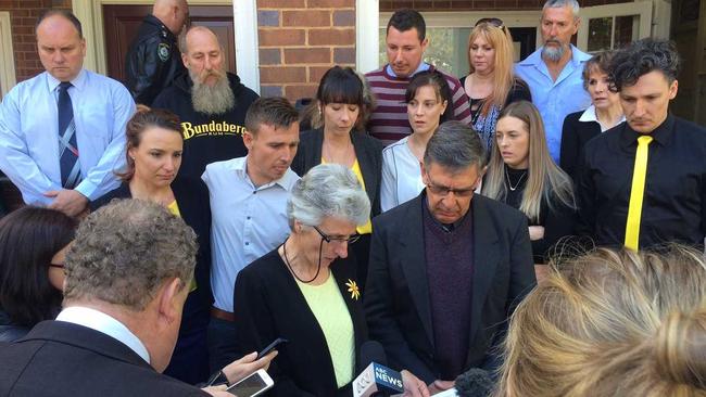 Merrilyn and Bob Scott, parents of Stephanie Scott, deliver a statement after their daughter's killer is sentences to life in prison. Picture: Alexia Purcell