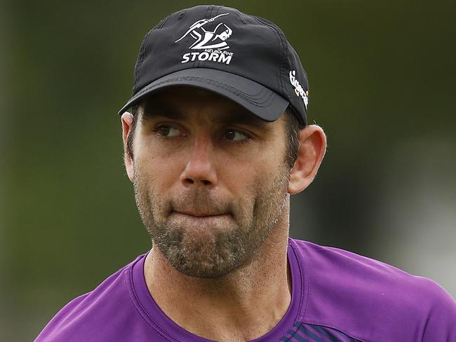 MELBOURNE, AUSTRALIA - MARCH 18: Cameron Smith in action during a Melbourne Storm NRL training session at Gosch's Paddock on March 18, 2020 in Melbourne, Australia. (Photo by Daniel Pockett/Getty Images)