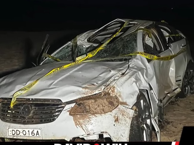 Police and emergency services were called to Gulf Parade, Maslin Beach at 11pm on Sunday night after reports a white Holden sedan had driven off the cliff and landed on the beach. Picture: 7NEWS