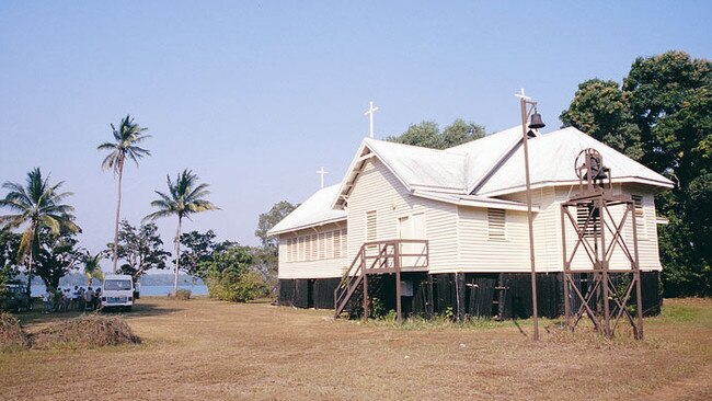 The Catholic Church at Ngulu on Bathurst Island, which has stood for almost 100 years. The Catholic community have built relationships with hundreds of remote communities across the Territory. Picture: Supplied.