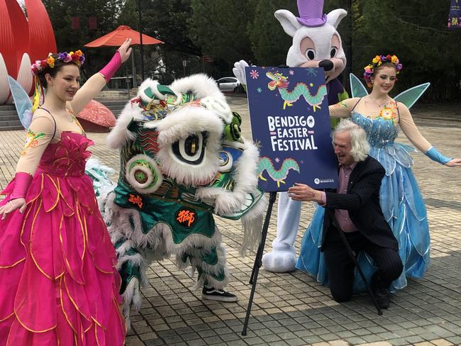 Bendigo's beloved fairies, lion, Easter bunny and local councillor Rod Fyffe gathered on Thurs Sept 15 '22 to launch the new logo for the Easter festival.