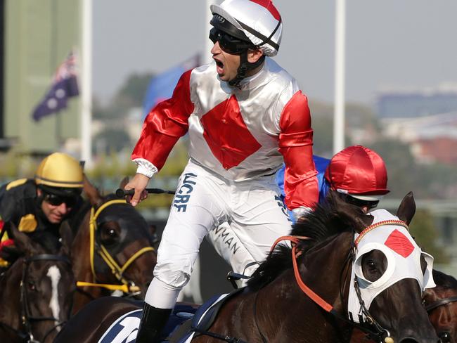 Jockey Anthony Darmanin rides Mystic Journey to win race 8, All-Star Mile during  the All Star Mile Raceday at Flemington Racecourse in Melbourne, Saturday, March 16, 2019, (AAP Image/George Salpigtidis) NO ARCHIVING, EDITORIAL USE ONLY