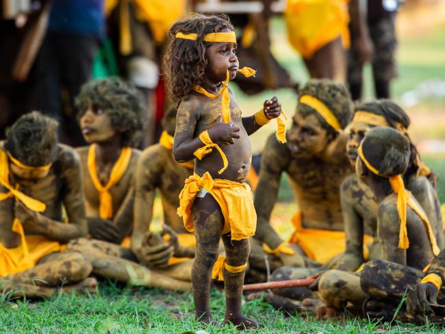 Lirrga new generation performs dance as remote NT community Wadeye welcomed back Yidiyi festival for the third time in 2024, featuring sport, music, and cultural dancing. Picture: Pema Tamang Pakhrin