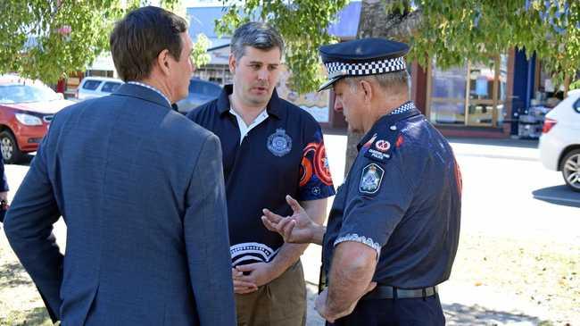 CRIME: Police Minister Mark Ryan, Assistant Commissioner Mike Condon and Natural Resources Minister Anthony Lynham addressed community safety concerns at a press conference in Murgon on July 9. Picture: Michael Nolan