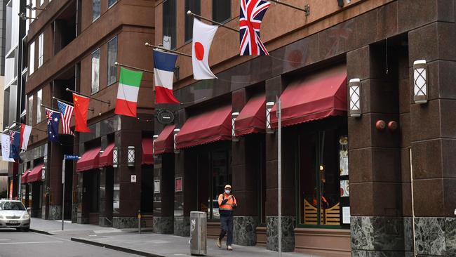 The Stamford Plaza Hotel became one of a few hotels used for quarantine purposes. Picture: William WEST / AFP