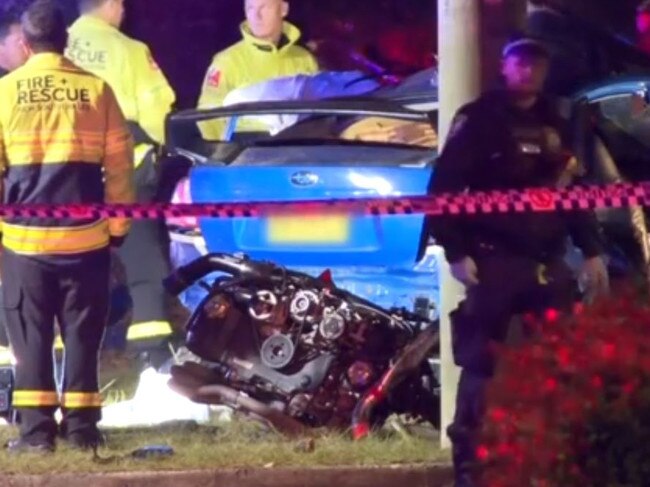 Officers at the scene of the crash on Friday night. Picture: Seven News