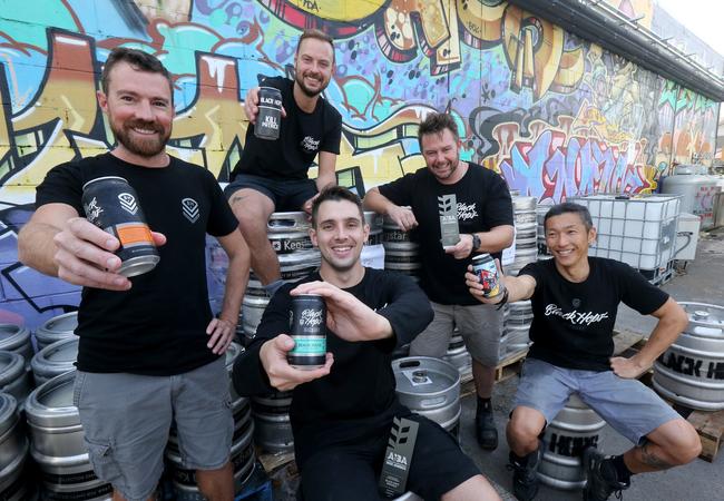 Black Hops Brewing at Burleigh Heads earlier this year won the Champion Small Australian Brewery award at the 2018 Australian International Beer Awards. Pictured after the win are partners and brewersDan Norris, Eddie Oldfield, Curran McCathy, Michael McGovern and Satoshi tamura. Picture: Mike Batterham