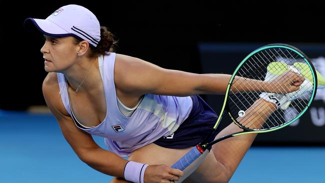 Ash Barty in the first set in Melbourne on Tuesday night. Picture: Michael Klein