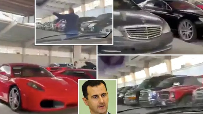 Islamist rebel forces in Syria found a massive fleet of high-end cars in Bashar al-Assad’s palace. Picture: X.