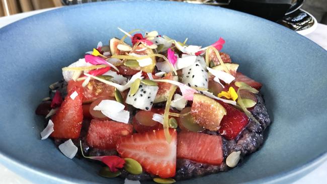 The black rice pudding and seasonal fruit. Picture: Jenifer Jagielski