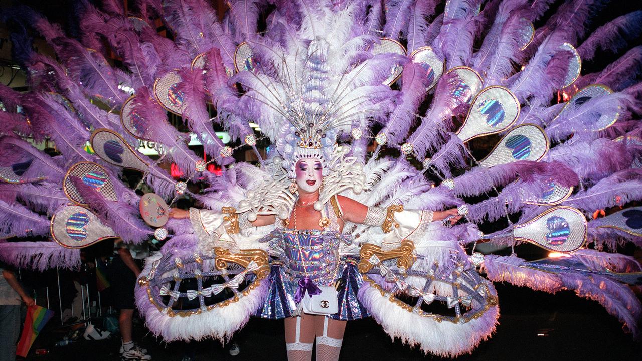 One of the many feathered costumes at 1999’s Mardi Gras. Picture: Brigitte Riffus