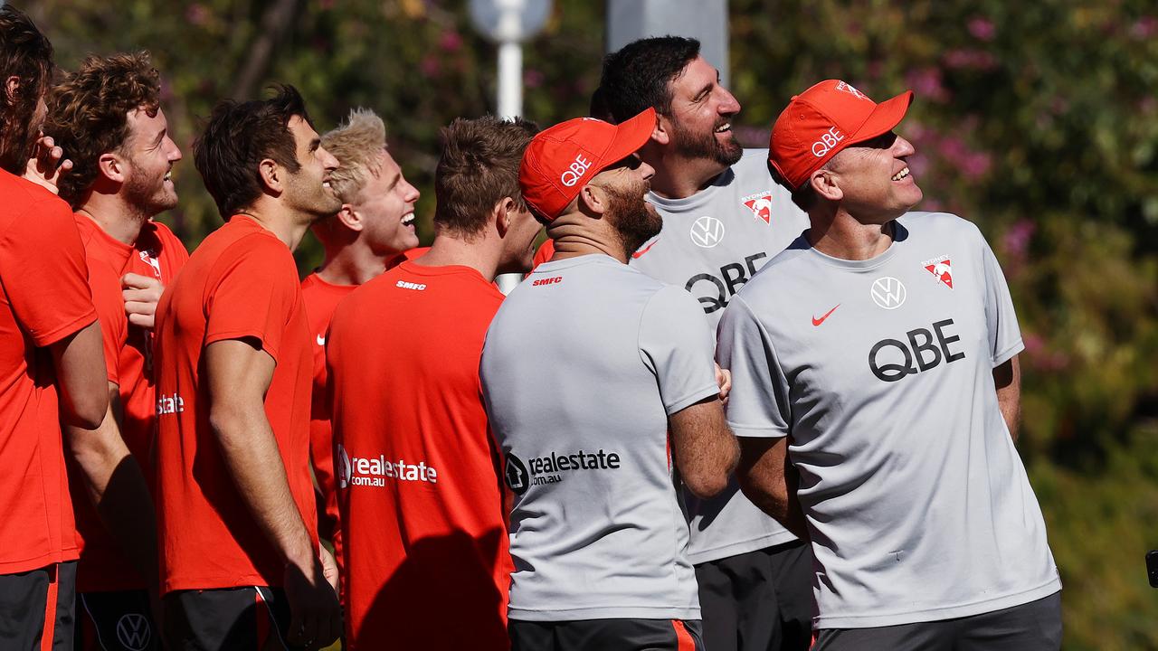 Sydney players and coaches at training on Monday. Picture: Michael Klein