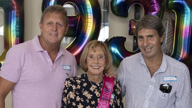 Rob Pirie, Daphne Pirie and David Pirie at her 90th birthday celebrations at RACV Royal Pines Resort. Picture: Supplied.