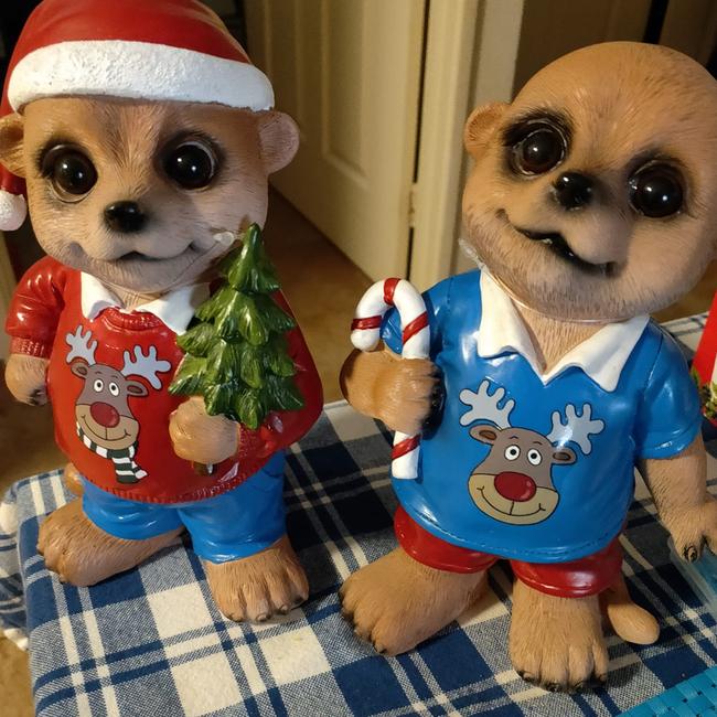 A woman shared photos of two Christmas meerkat statues from December last year. Picture: Facebook