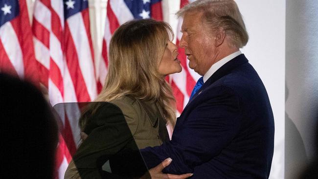 US President Donald Trump embraces first lady Melania Trump after she addressed the Republican National Convention. Picture: AFP