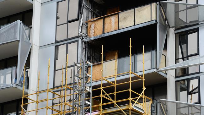 The fire damaged apartment complex 'Lacrosse' in Docklands. Picture: Steve Tanner