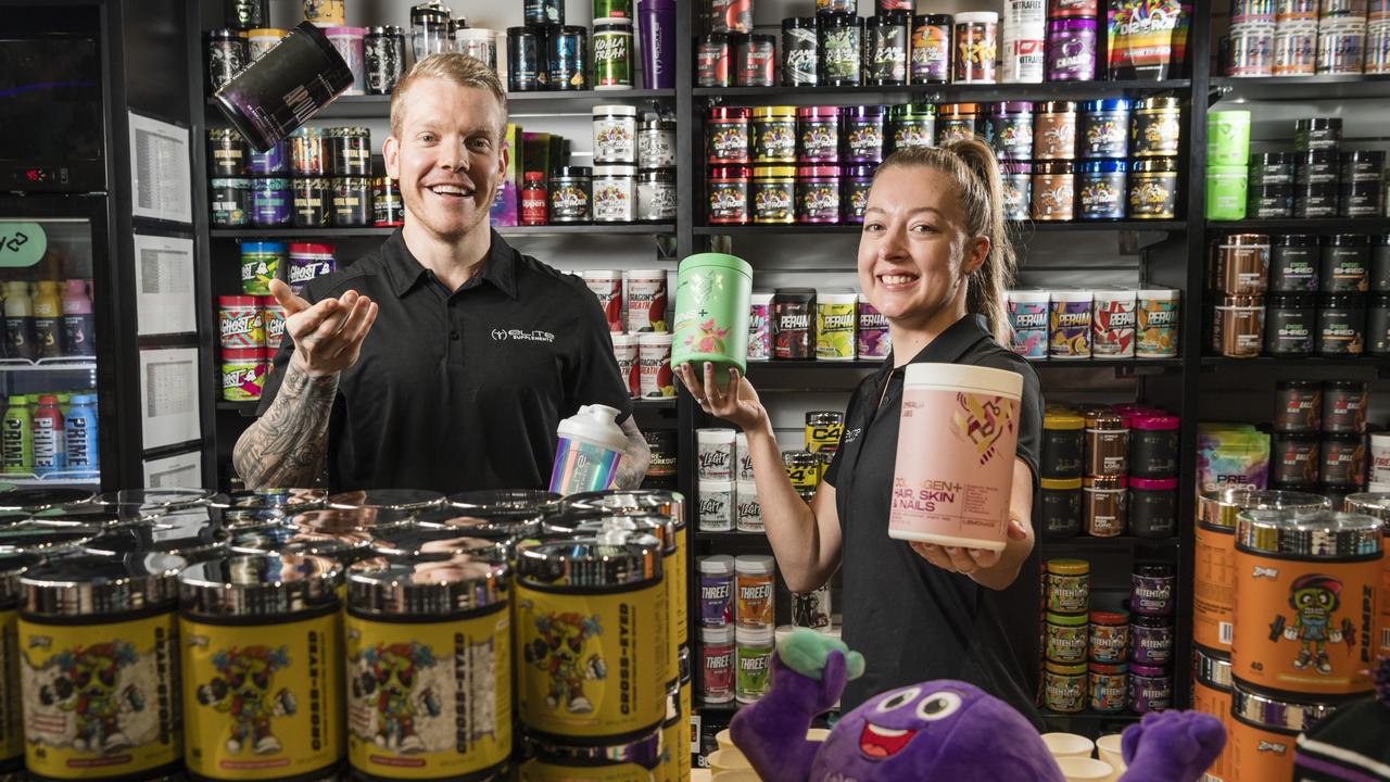 Elite Supplements store manager Bailey Arthur and areas manager Amber Oliver as the shop opens in Grand Central. Picture: Kevin Farmer