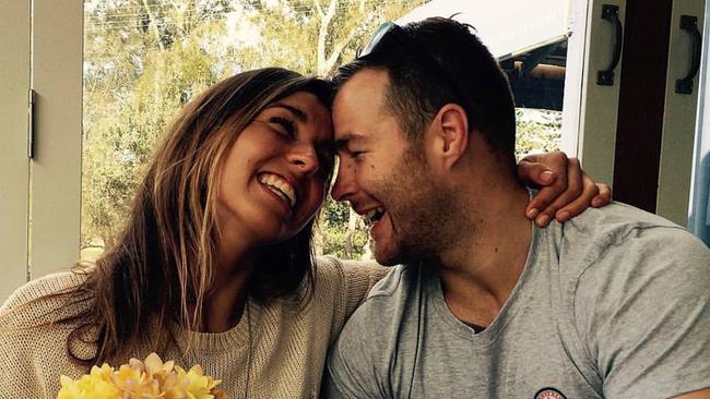 Sally Fitzgibbons and partner Trent Merrin in an Instagram shot.