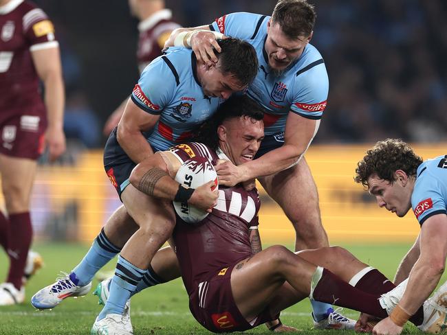 Jaydn Su'A was a ‘hit man’ for the Maroons. Picture: Cameron Spencer/Getty Images