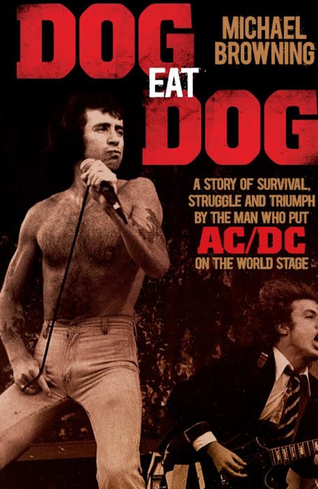 Released ... the cover of Browning’s new book, featuring Bon Scott and Angus Young.