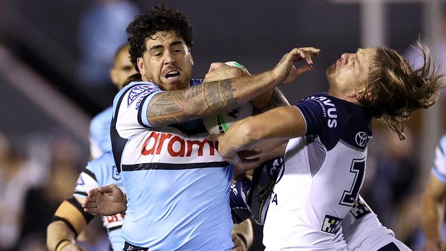 The Sharks have suffered another injury setback with damaging prop Braden Hamlin-Uele hurting his ribs in the win over St George Illawarra. Picture: Cameron Spencer/Getty Images