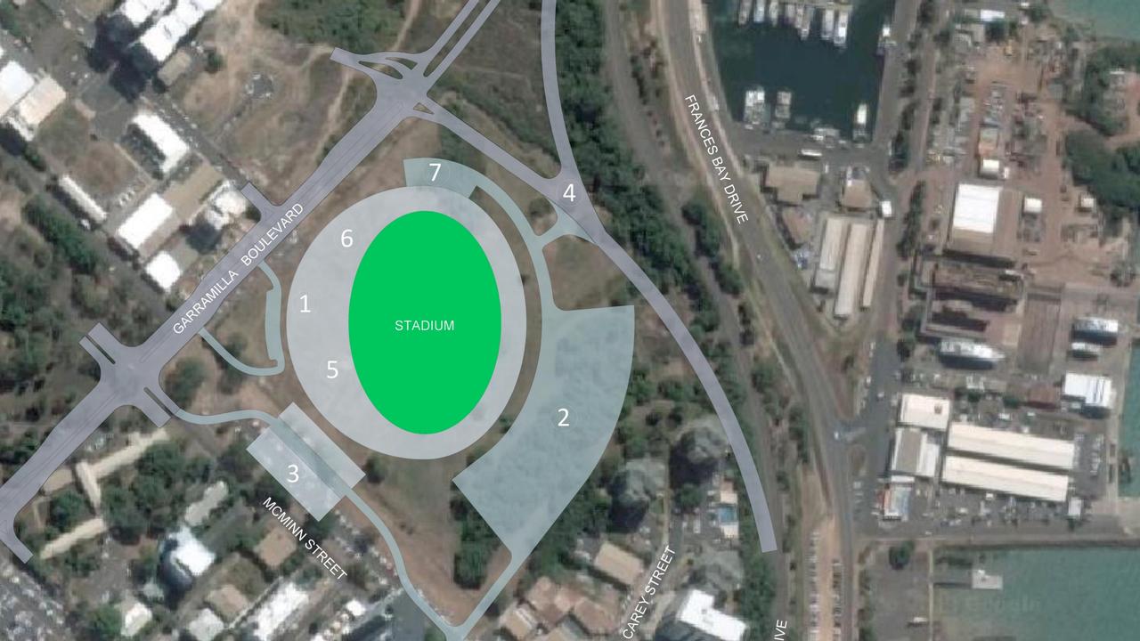 The location of a planned Darwin CBD stadium