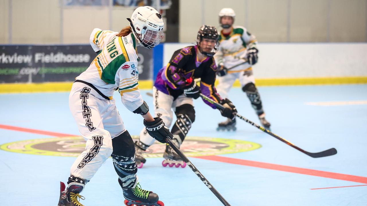 Endeavour College year 12 student Crystal Manning competing for the Aussie Roos Team at a USA hockey tournament. Photos: Milo Davis.