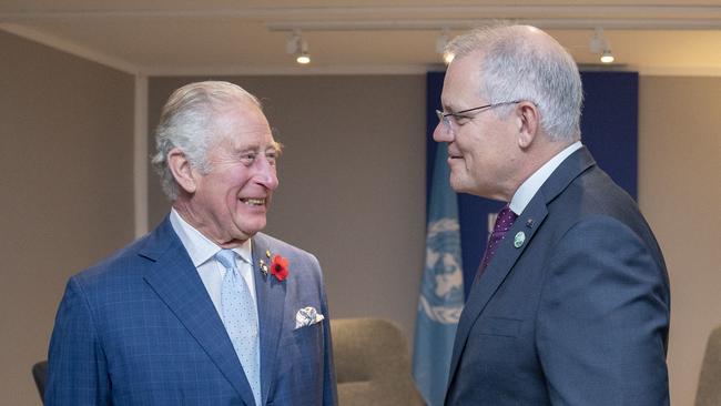 Prince Charles and the Prime Minister Scott Morrison on good terms. Picture: Jane Barlow / POOL / AFP