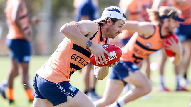 Patrick Dangerfield is under an injury cloud after hurting his knee on Sunday against Essendon. Picture: Tim Carrafa. 