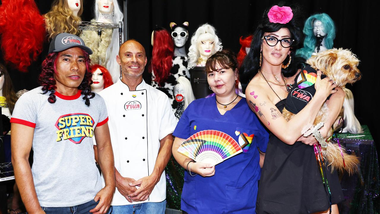 Amad Forester, James Rome, Pippa Knapp and Chantelle Reid with her dog Toby at the Cairns Pride Festival's Pride Fair day, held at the Tanks Arts Centre, Edge Hill. Picture: Brendan Radke