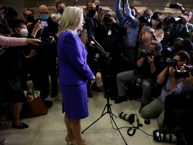 Liz Cheney speaks to reporters after she was removed from her position as GOP Chair. Picture: Getty Images/AFP