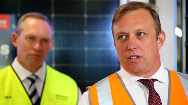 Premier Steven Miles, with Mick de Brenni in the background, who is expected to become Leader of the House. Picture: David Clark