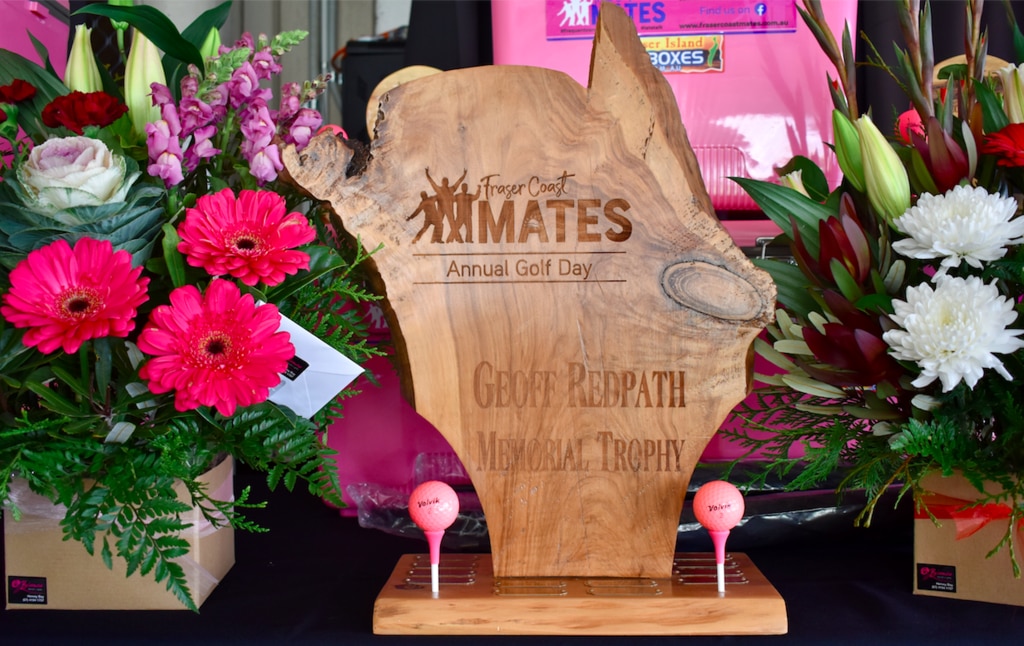 The Fraser Coast Mates Golf Memorial Trophy, in memory of Geoff Redpath who took his life five years ago. Picture: Isabella Magee