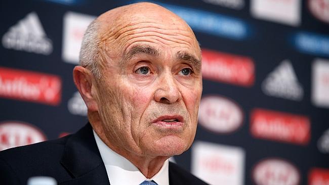 Essendon chairman Paul Little fronts the media. Picture: Getty