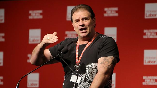 27/05/2018: CFMEU State Secretary John Setka speaks at the Victorian ALP Conference at Moonee Valley race course in Melbourne.  Stuart McEvoy for The Australian.