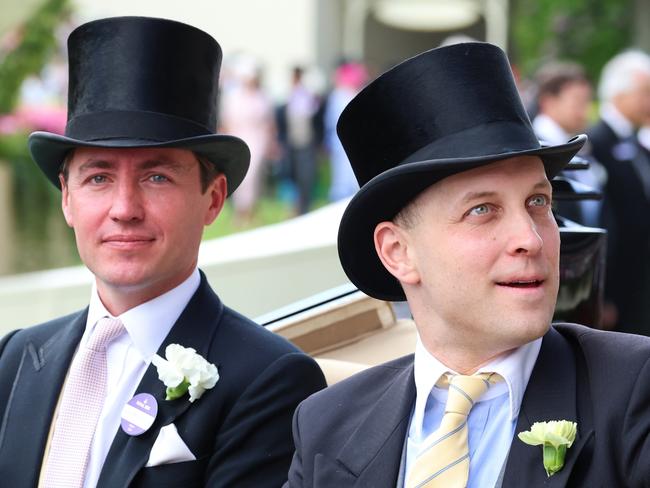 Princess Beatrice’s husband Edoardo Mapelli Mozzi (left) and Lord Frederick Windsor attend day four of Royal Ascot. Picture: Getty Images