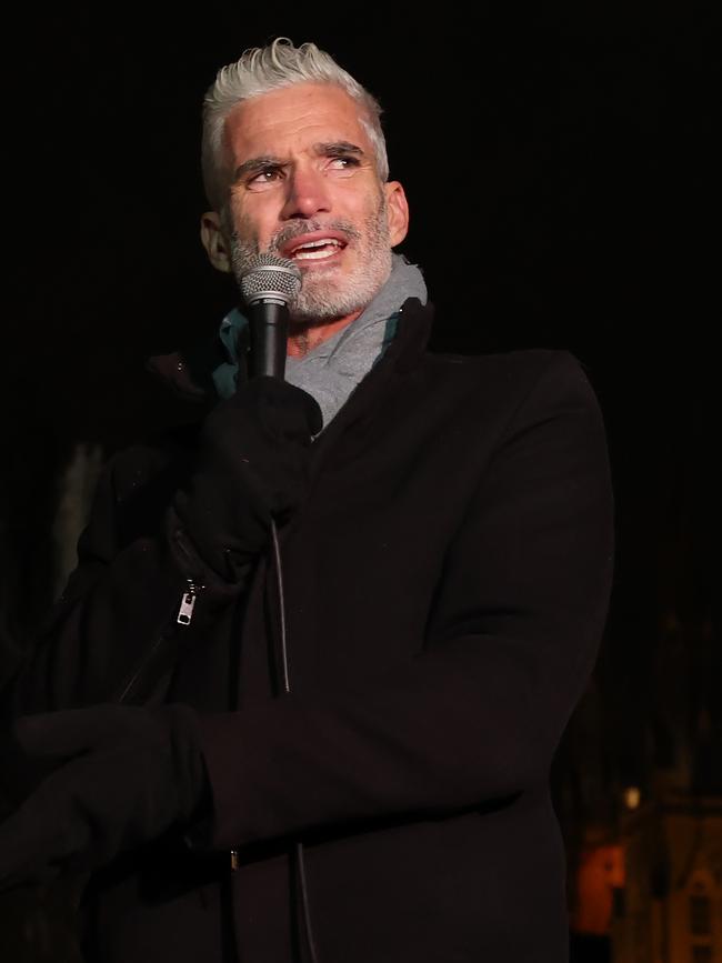 Former Australian soccer player Craig Foster protests in Sydney for the return of the family to Biloela. Picture: NCA NewsWire / Dylan Coker