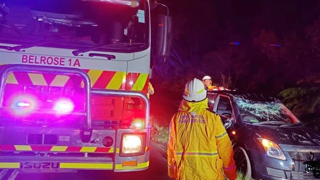 NSW Rural Fire Service brigades from Belrose and Davidson were called to a car that had rolled over on Morgan Rd, Oxford Falls on Monday night. Picture: NSW RFS (Belrose)