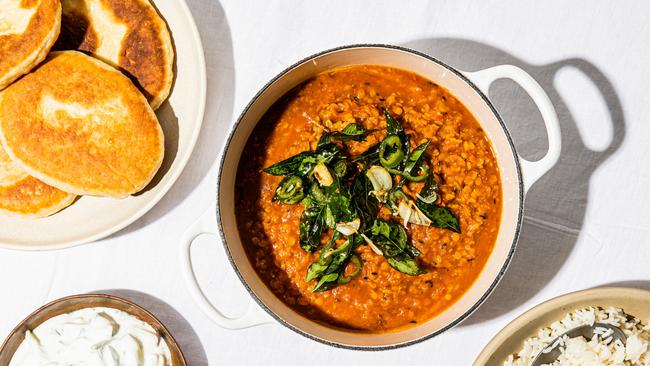 Spiced red lentil dahl. Picture: Nikki To