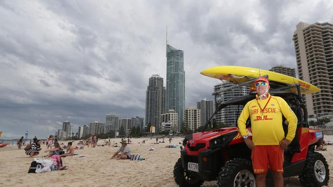 Surfers Paradise Life Savers patrol captain Shane Aiken keeps guard on the beach in Surfers Paradise, Gold Coast. Photo: Regi Varghese