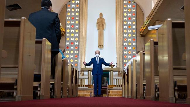 Democratic presidential candidate and former US Vice President Joe Biden visits Grace Lutheran Church in Kenosha Wisconsin. Picture: AFP