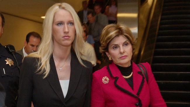 Gloria Allred, right, with a client outside court.